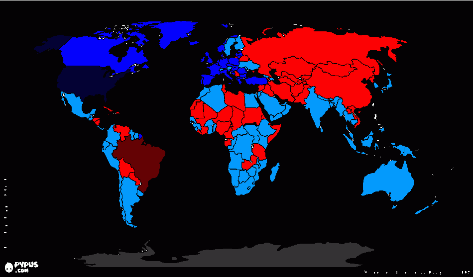 3 guerra Mundial! Yunet em busca do poder absoluto!!! Em vermelho o Brasil e seus aliados (O mal)  Em Azul, os EUA e seus aliados (O bem)  para colorir e imprimir