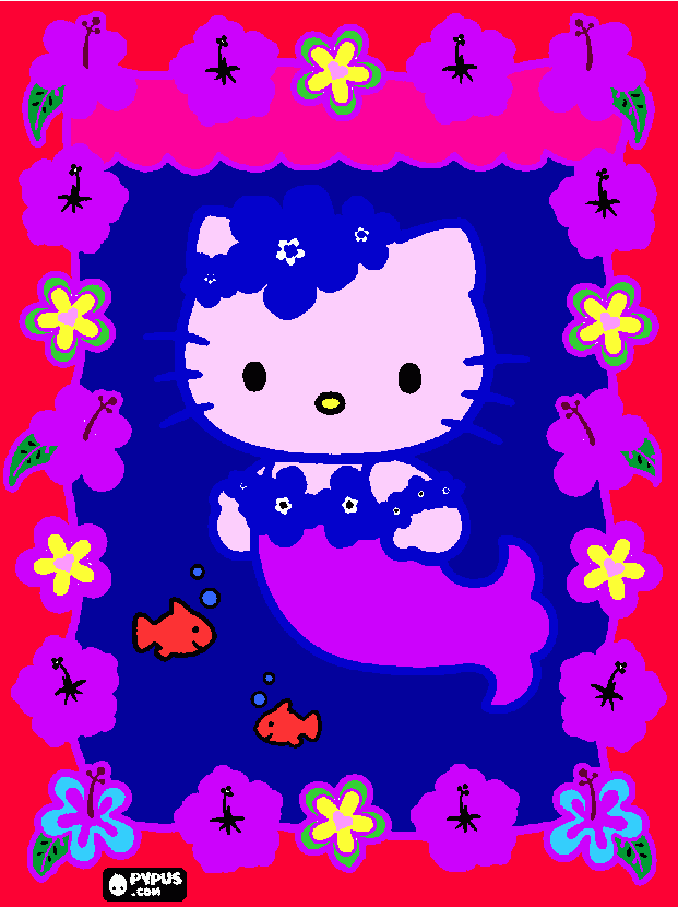 A sereia Hello Kitty para colorir e imprimir