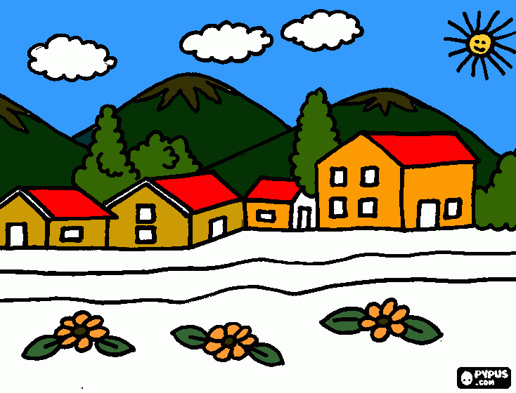 aldeia rural para colorir e imprimir