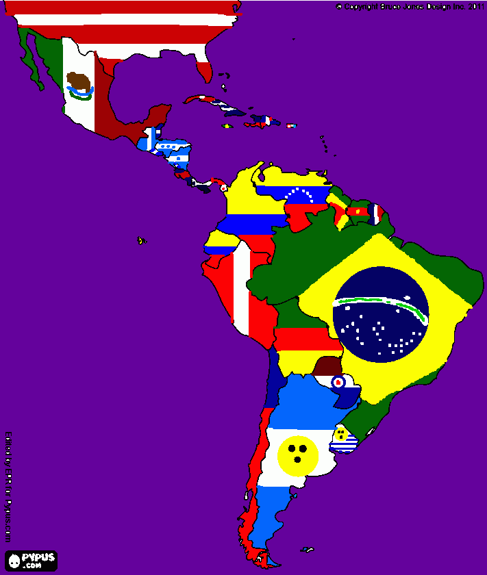 America Latina países atuais para colorir e imprimir