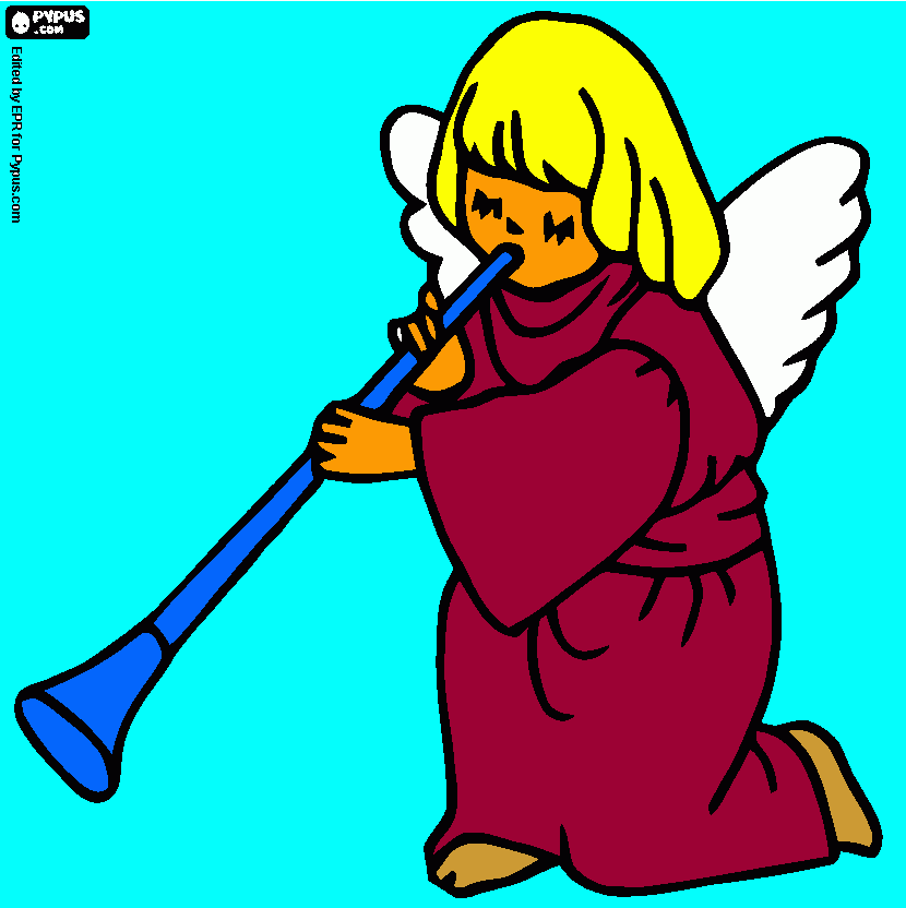 Anjo tocando corneta para colorir e imprimir