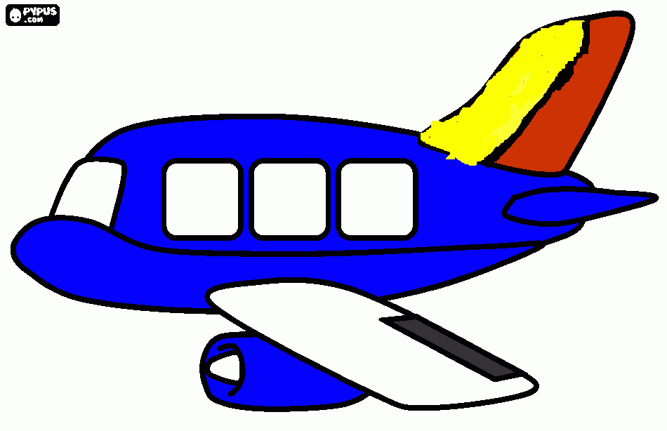 avião azul, branco, amarelo e laranja para colorir e imprimir