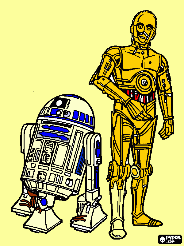 C-3PO e R2-D2 para colorir e imprimir