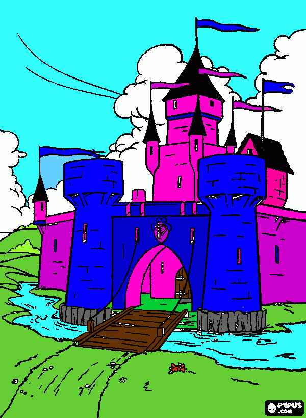 castelo com ponte elevadiça para colorir e imprimir