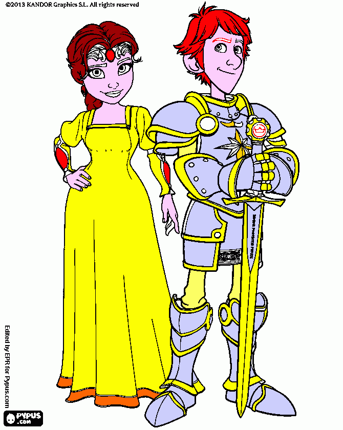 cavaleiro e sua amiga para colorir e imprimir