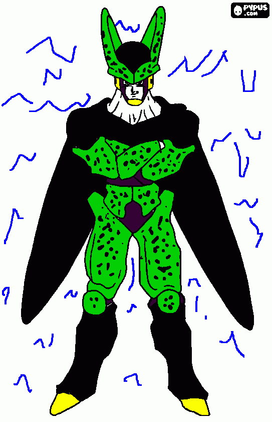 cell o guerreiro perfeito com celulas de goku,vegeta picolo e freeza para colorir e imprimir