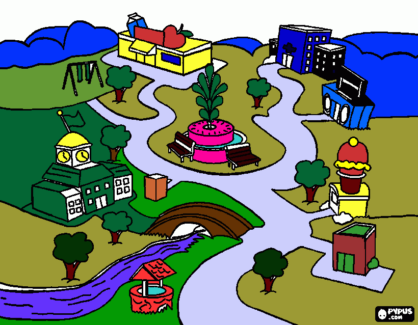 centro de uma cidade para colorir e imprimir