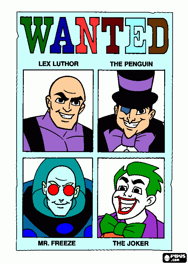 coringa o pinguin sr frio lex luthor para colorir e imprimir