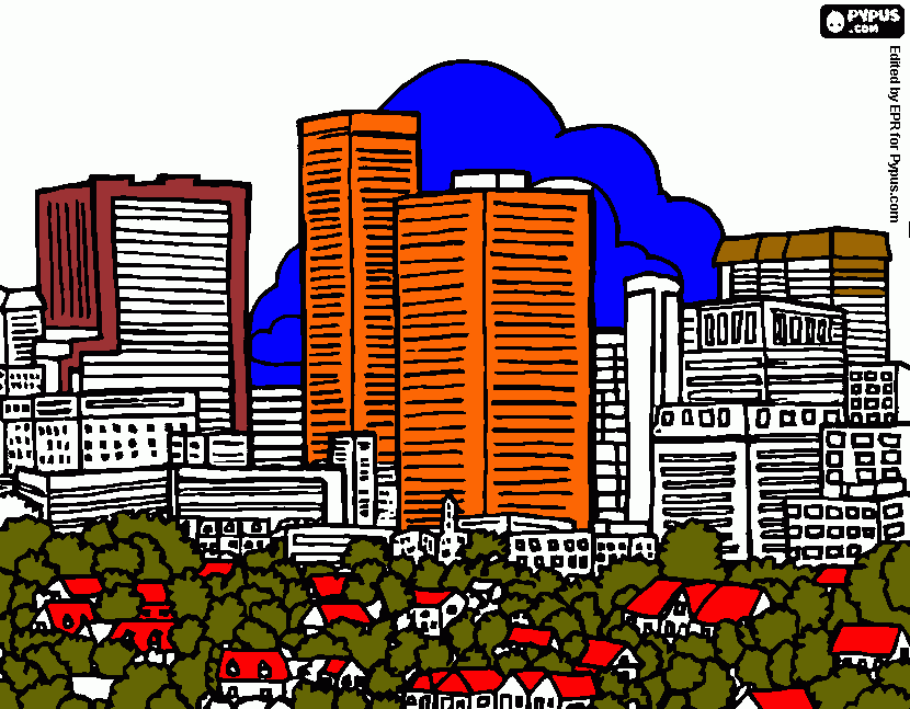 desenho de os grandes edificios do centro da cidade  para colorir e imprimir