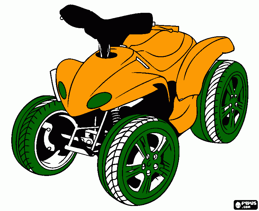 desenho de quadricilo, moto quandro ou atv , veiculo de quandro rodas parecido com uma motocivleta para colorir e imprimir