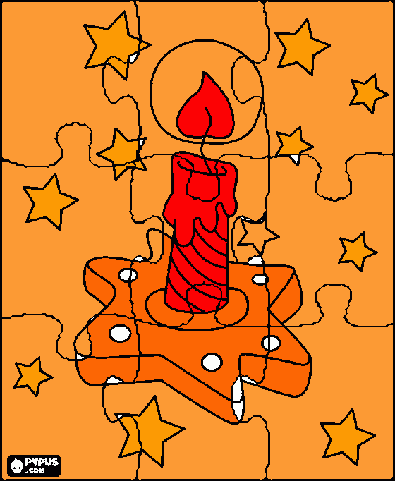 desenho de quebra-cabeça de uma vela do natal entre as estrelas  para colorir e imprimir