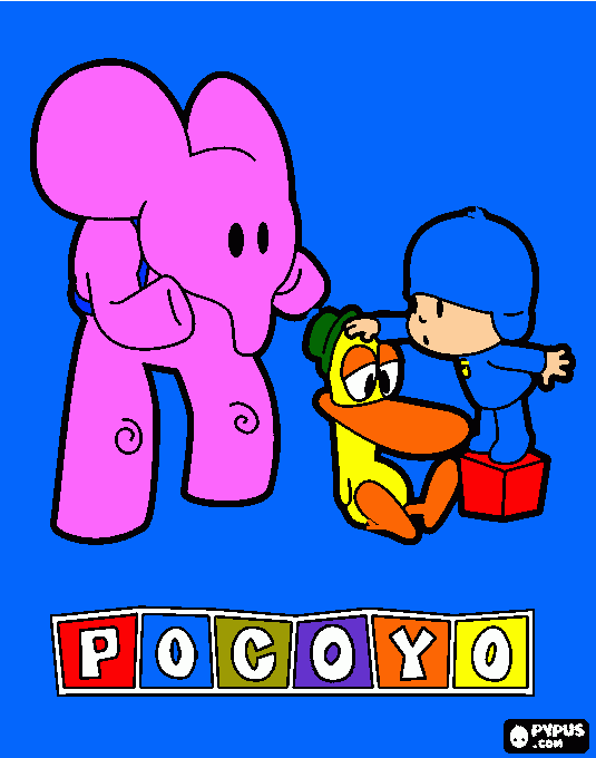 desenho do pocoyo com seus amigos pato e elly para colorir e imprimir