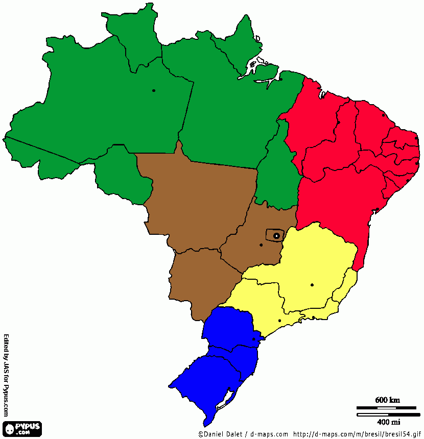 desenho Mapa regioes do Brasil para colorir e imprimir