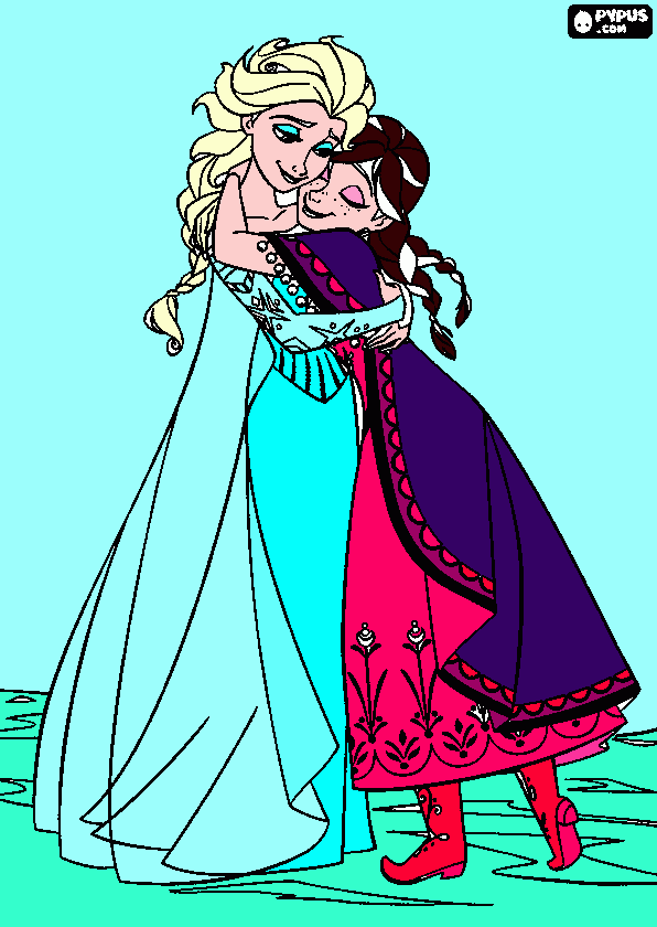 elsa e anna se abraçando para colorir e imprimir