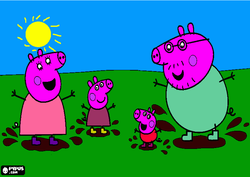 Familia de Pig George Pulando em Poças de Lama? para colorir e imprimir