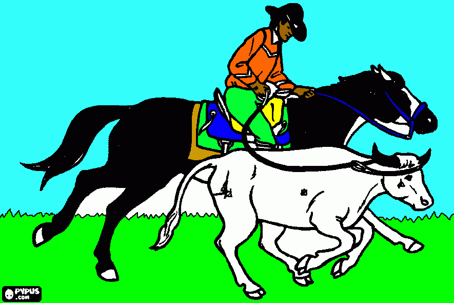 gaucho com o cavalo  e laça o boi  para colorir e imprimir