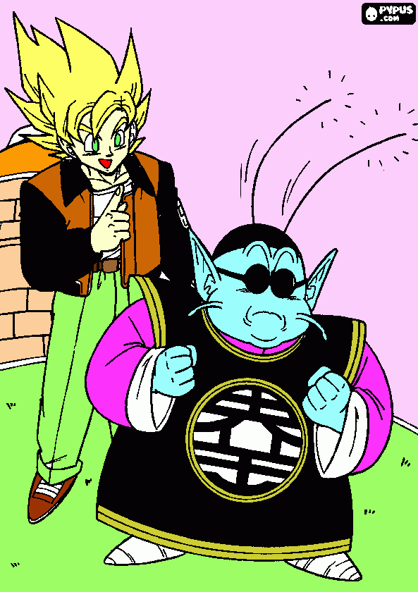 Goku com Senhor Kaio para colorir e imprimir