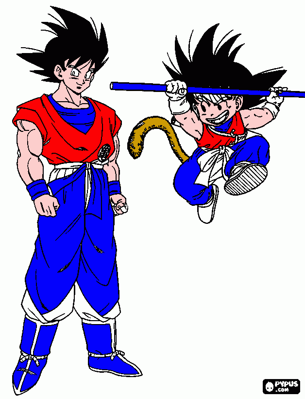 goku e goku com cauda para colorir e imprimir