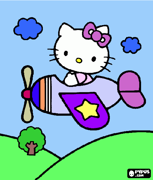 Hello Kitty avião para colorir e imprimir