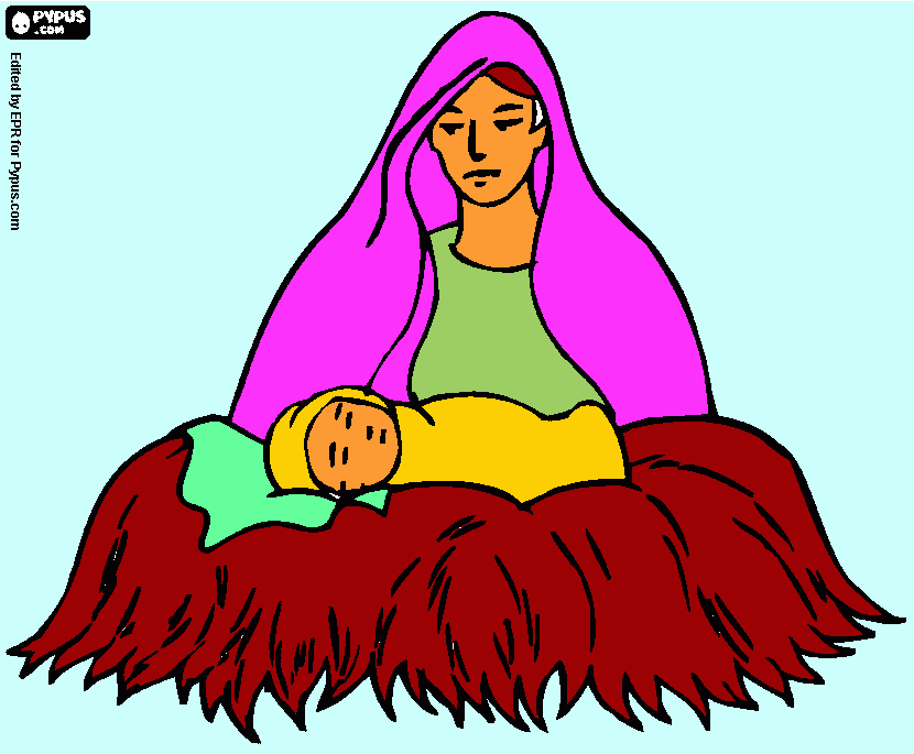 Jesus com sua Mãe para colorir e imprimir