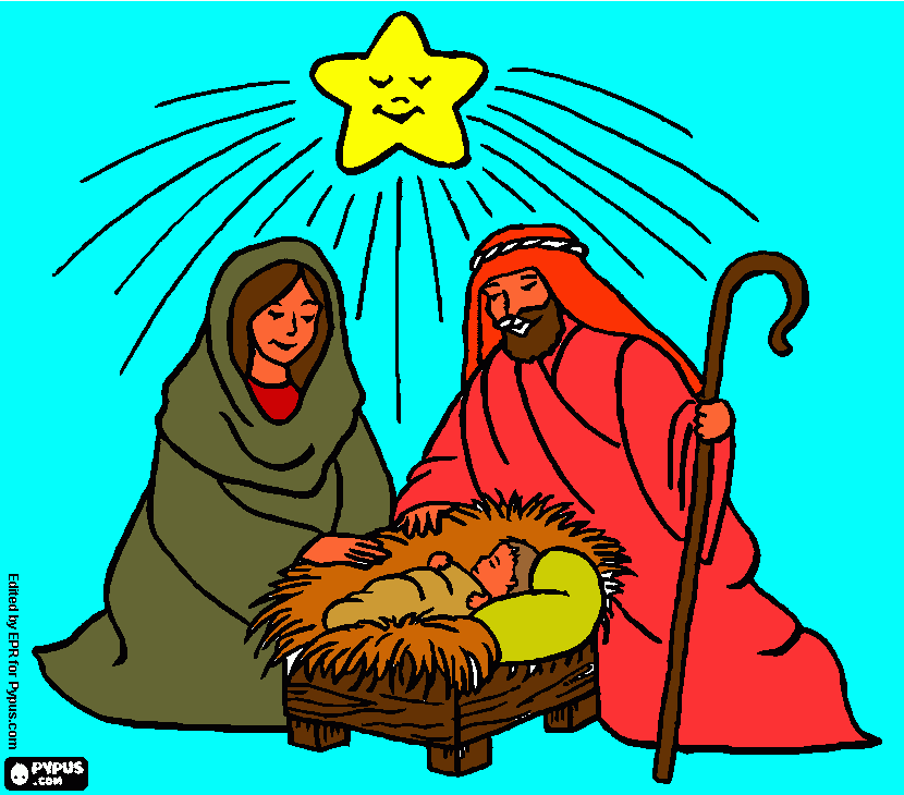 Jesus e seus País e uma estrela para colorir e imprimir