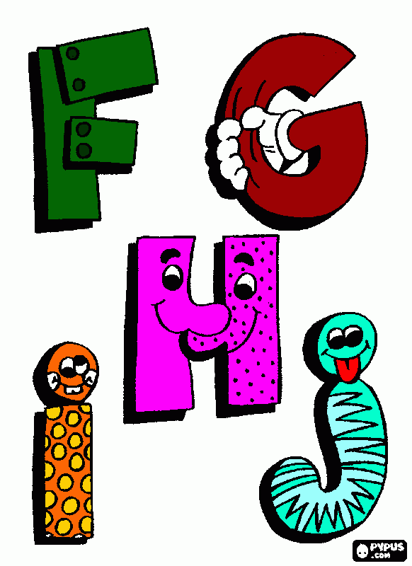 letras F a J para colorir e imprimir