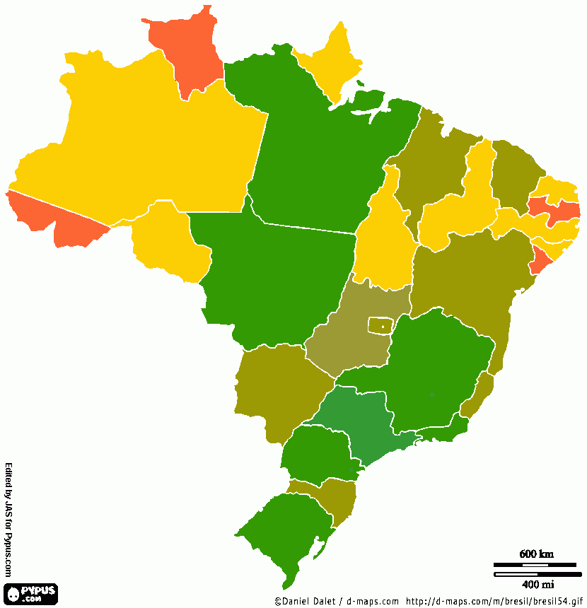 Mapa Brasil Estados exportadores para colorir e imprimir