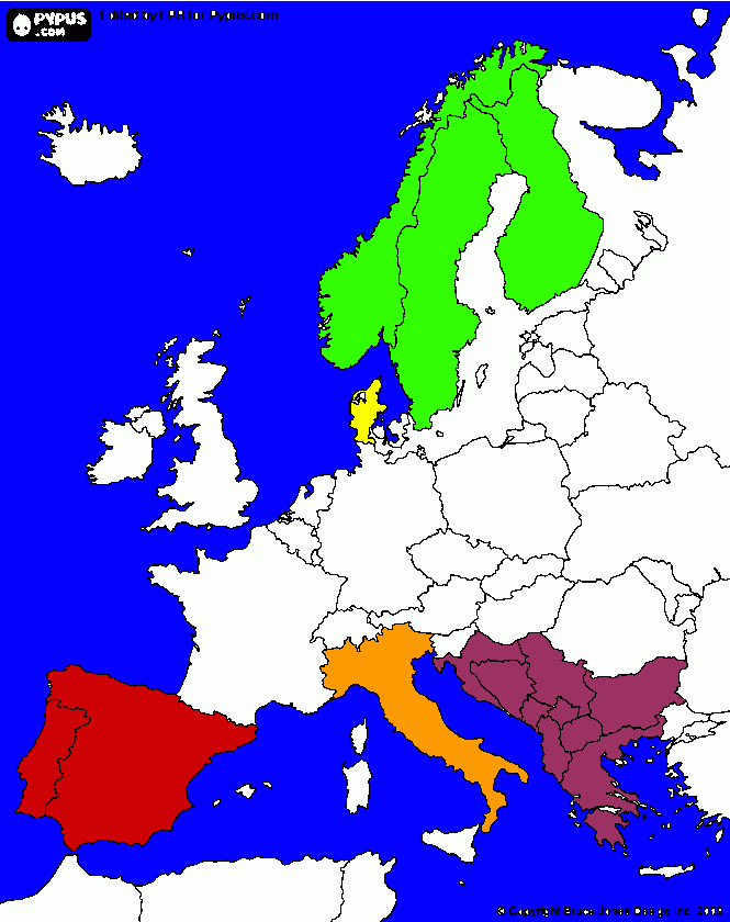 Mapa da Europa (penínsulas) para colorir e imprimir