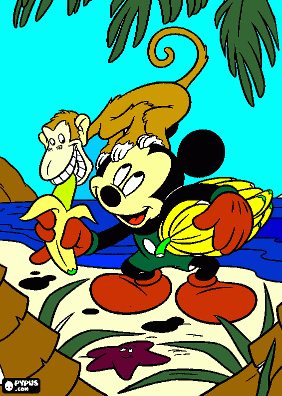 mickey e o macaco  para colorir e imprimir