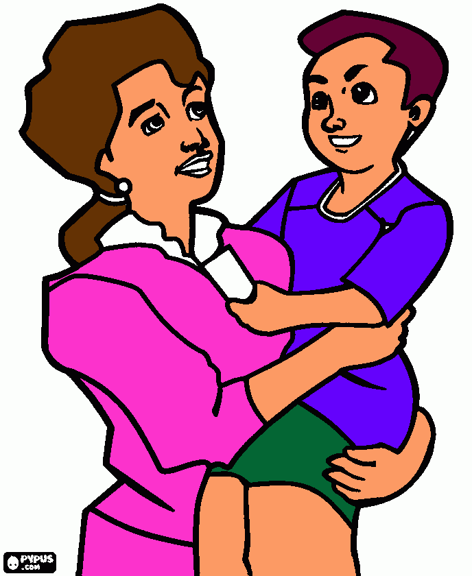 Mãe e filho, um abraço para colorir e imprimir