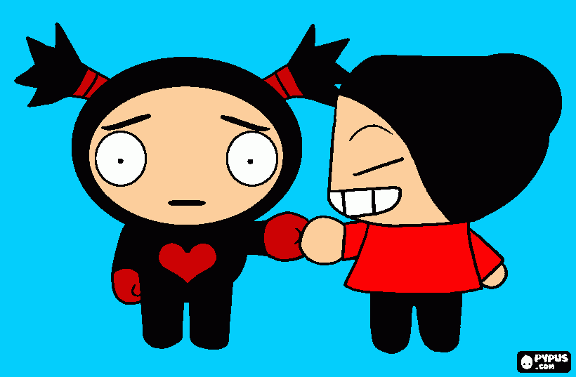 o ninja garu dando a mão para a pucca para colorir e imprimir