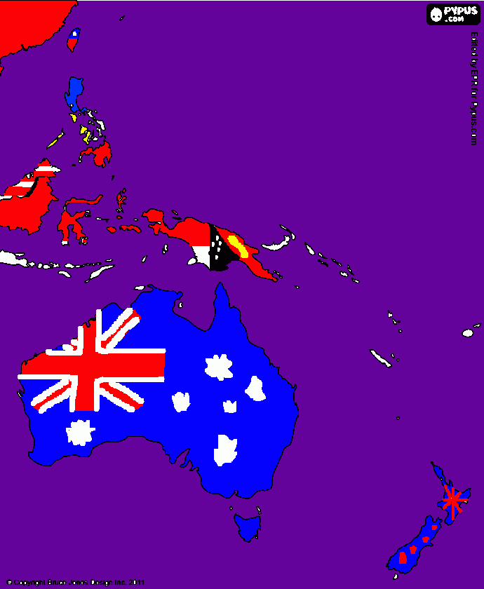 Oceania Países atuais para colorir e imprimir