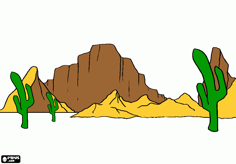 paisagem cactos no deserto para colorir e imprimir