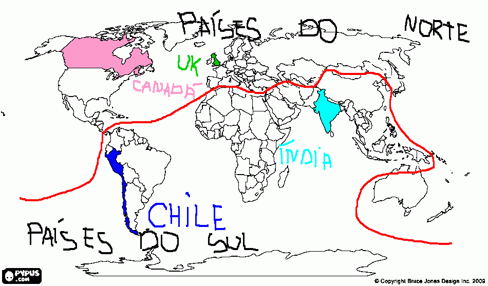 países do norte e do sul para colorir e imprimir