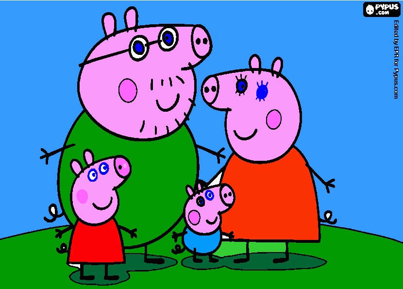 Peppa com sua família para colorir e imprimir