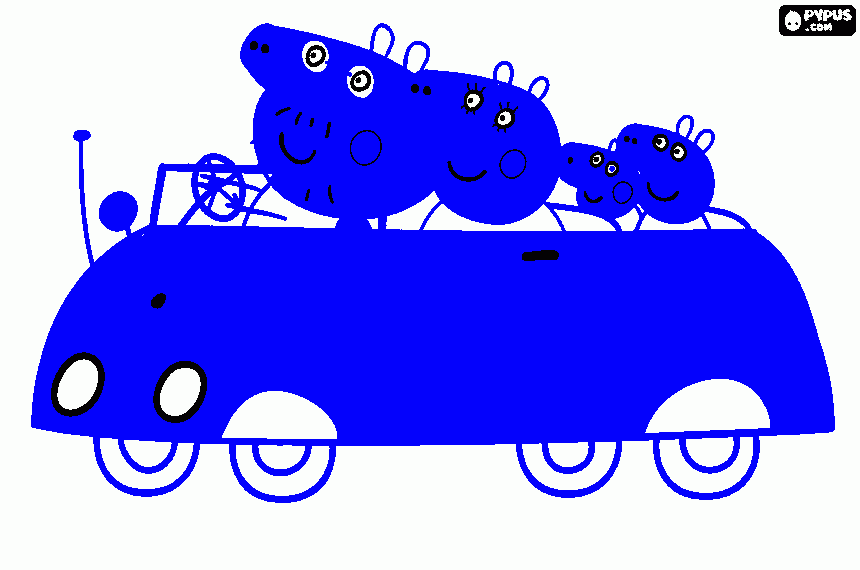 peppa no carrinho com sua familia para colorir e imprimir