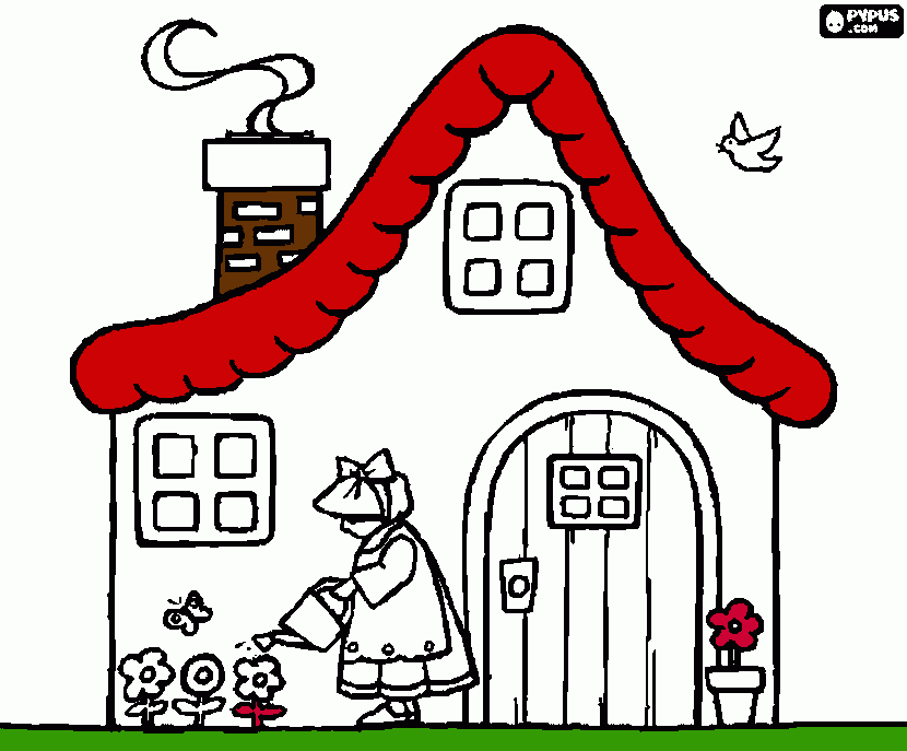 pequena casa que parece uma casinha de conto de fadas para colorir e imprimir