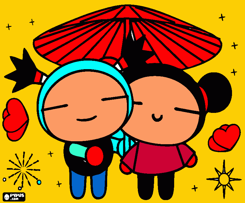 Pucca e Garu sob um para colorir e imprimir