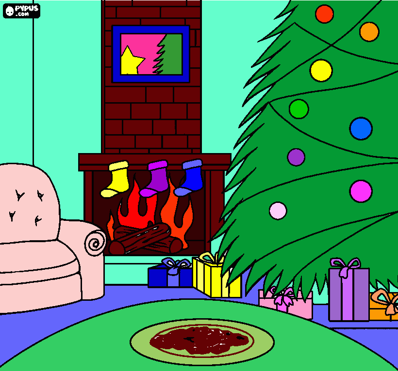 Sala de Natal para colorir e imprimir