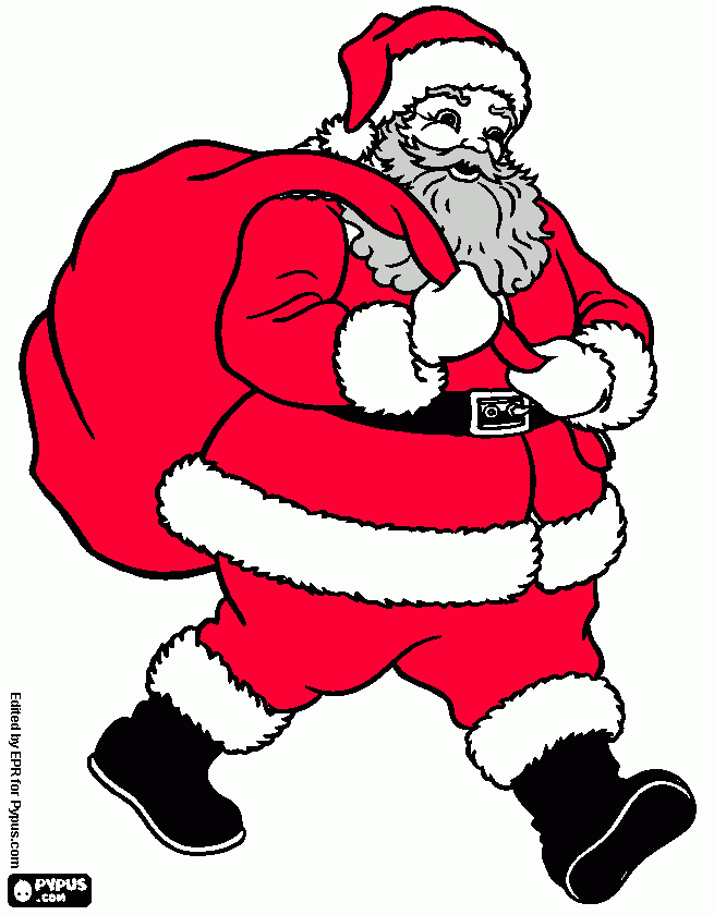 santa claus feliz  com os presentes de natal para colorir e imprimir