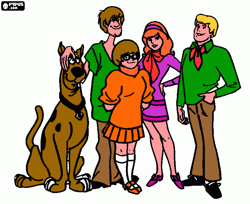 um  desenho colorido da turma scooby doo para colorir e imprimir