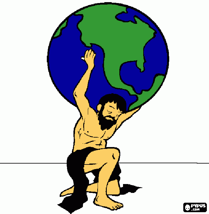 um homem segurando o mundo para colorir e imprimir