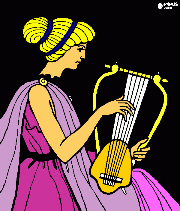 Uma mulher que está tocando um instrumento  para colorir e imprimir