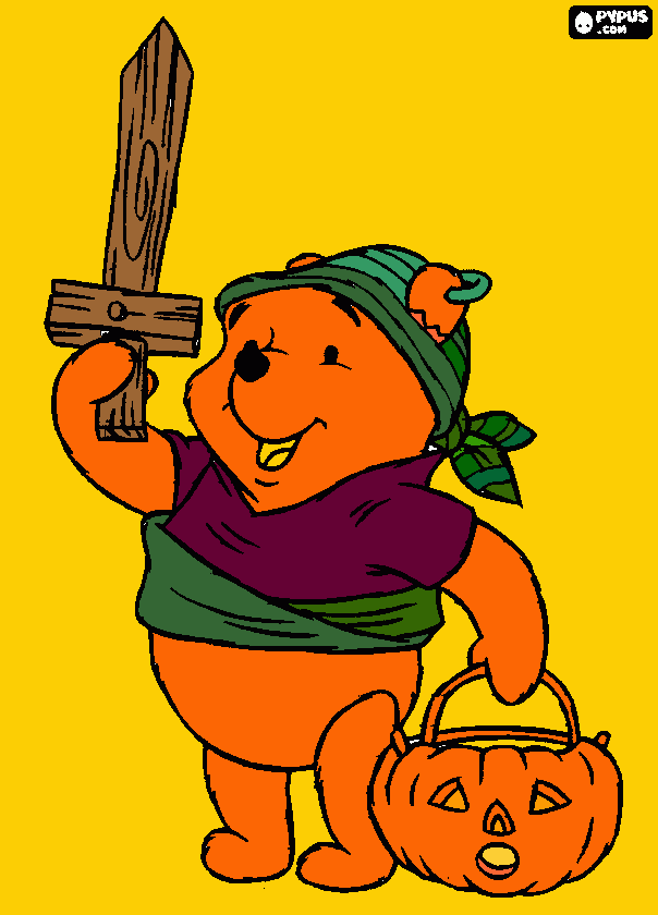 Usinho pooh no haloween para colorir e imprimir