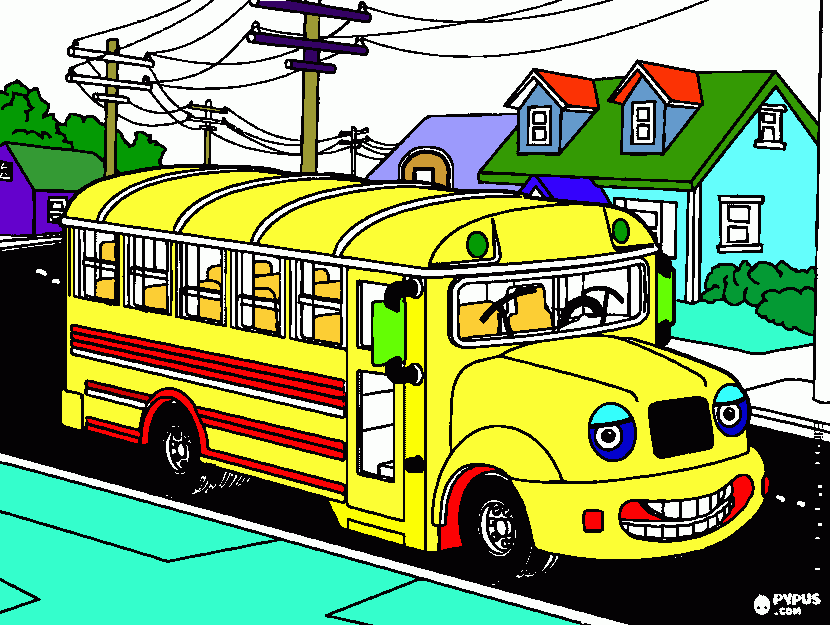 ônibus da escola na rua  para colorir e imprimir